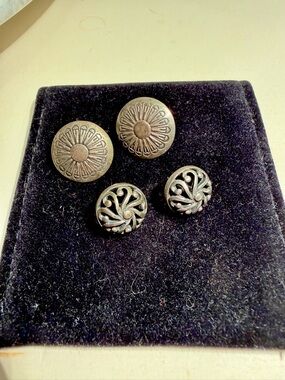 Antique-Style Silver Metal earring Set - Floral & Scroll Designs Western
